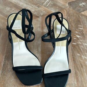 Dolce Vita leather strapping heels elastic strap, black-and-white heel